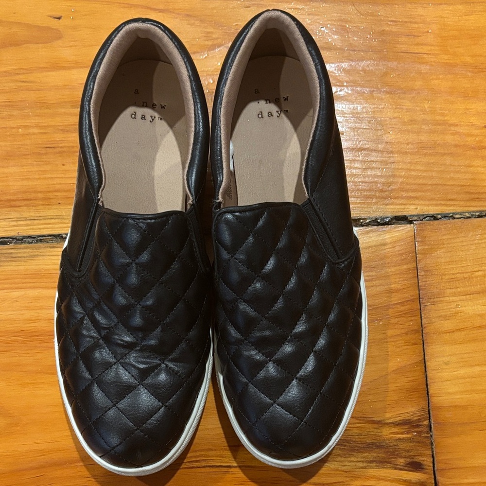 a new day Black Quilted Slip-On Shoes